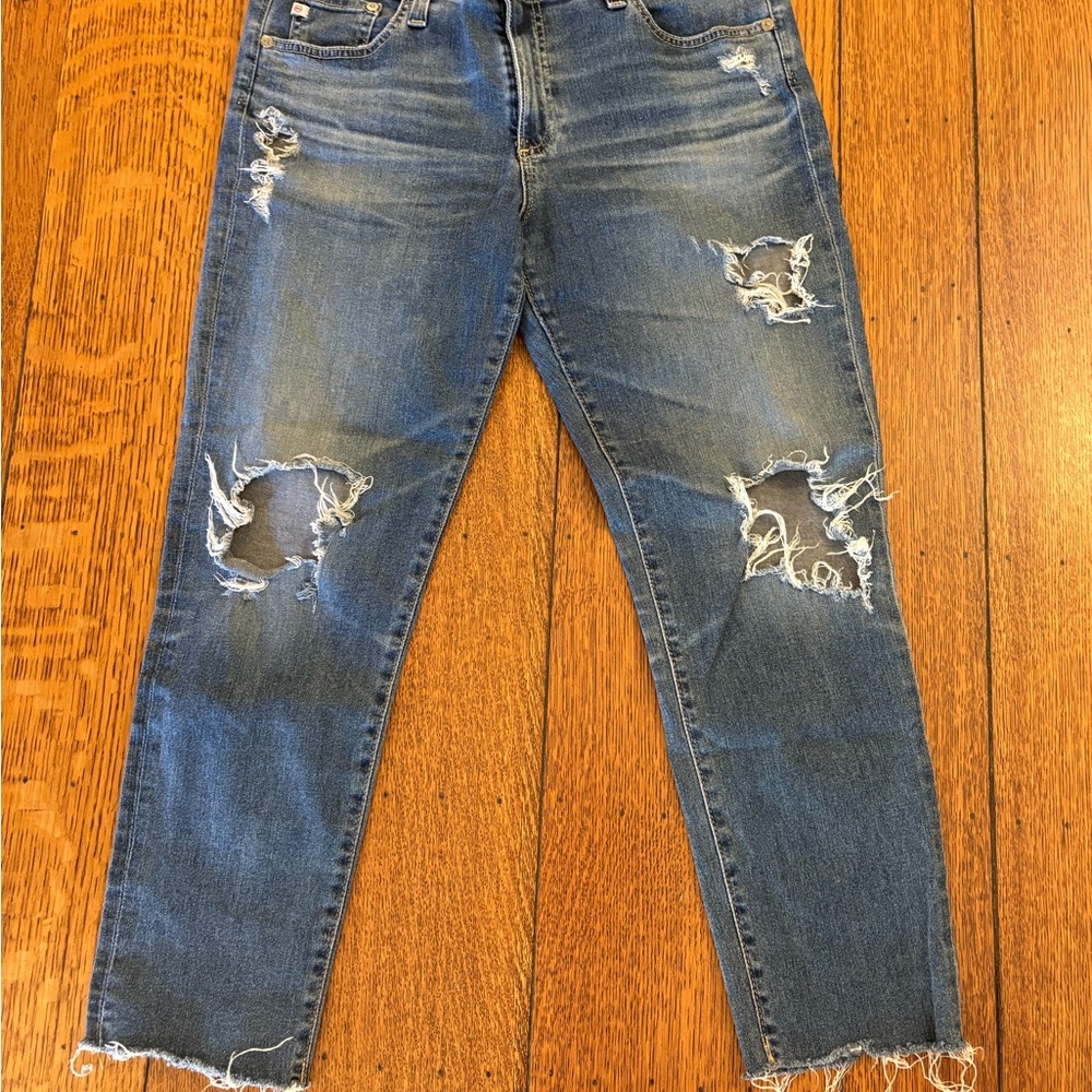 AG Adriano Goldschmied Distressed Blue Ankle Jeans